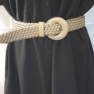 Braided beige leather belt small